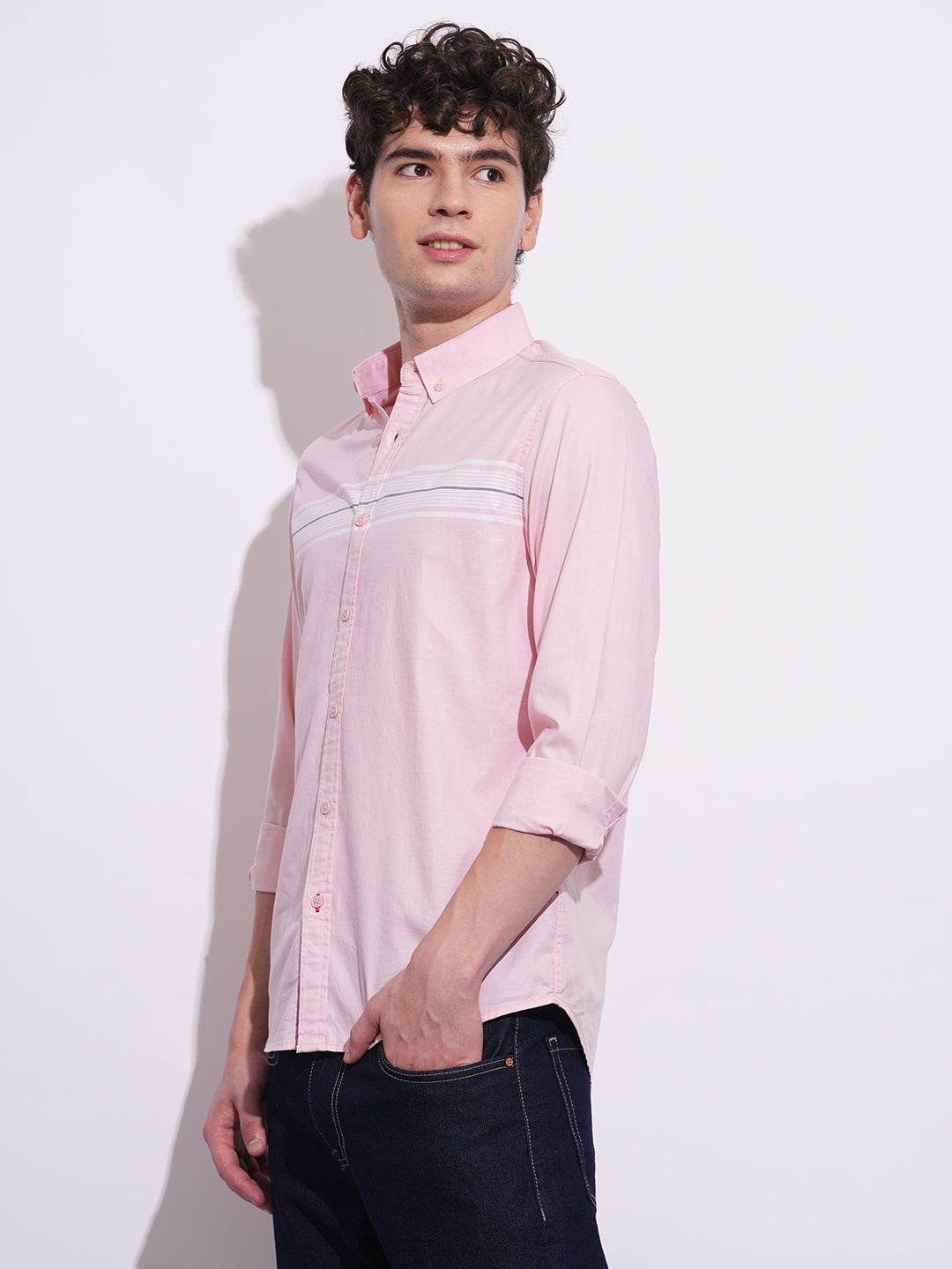 Peach Regular Fit Regular Collar Men's Shirt by Being Human Clothing