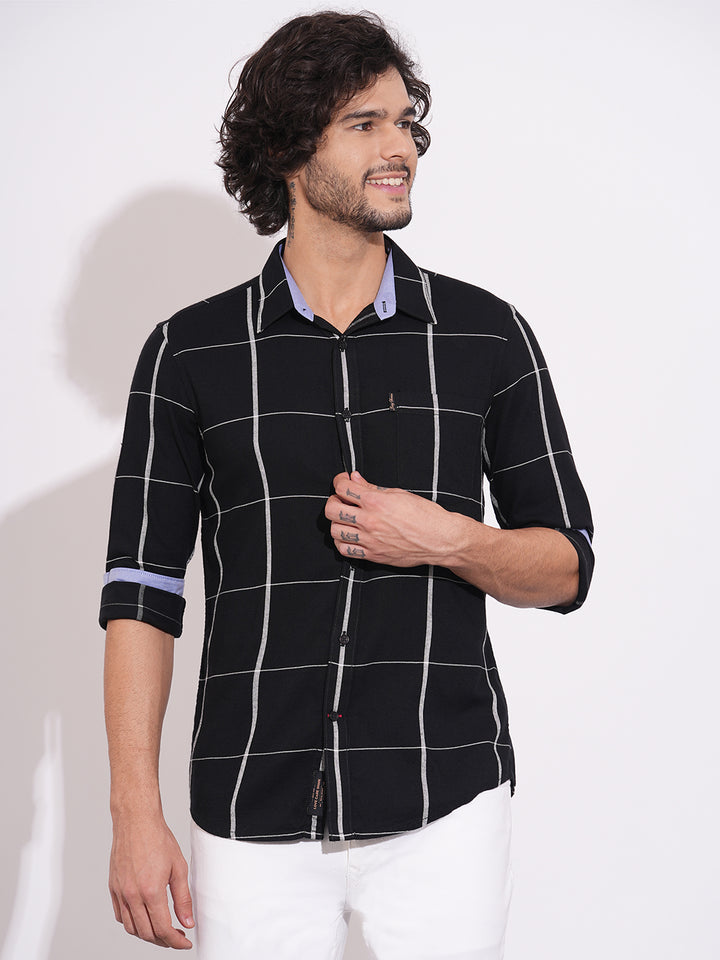 Black Regular Fit Regular Collar Men's Shirt