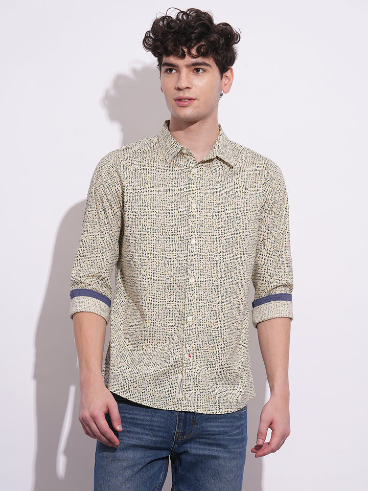 Off White Regular Fit Regular Collar Men's Shirt by Being Human Clothing