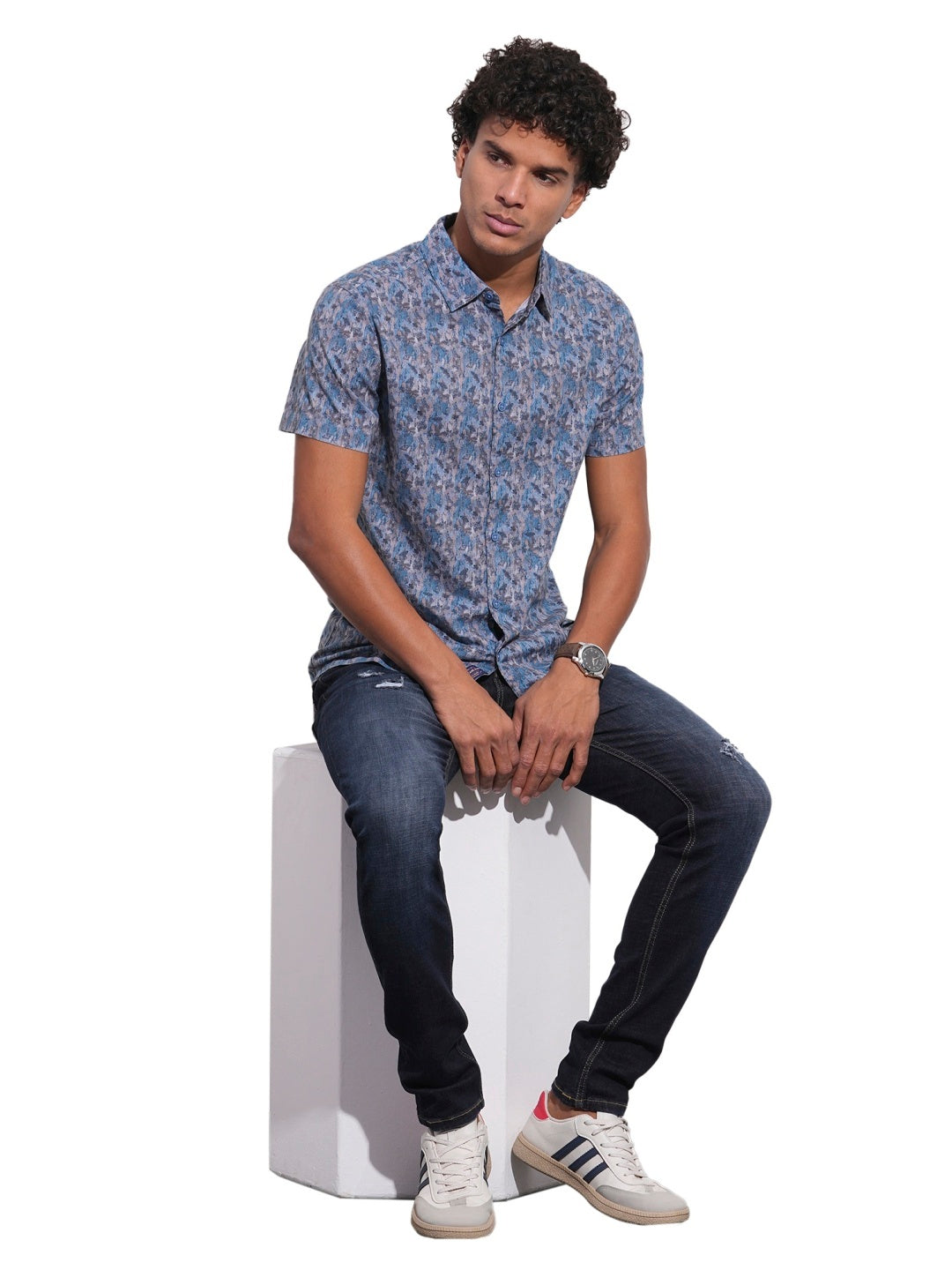 Blue Regular Fit Regular Collar Men's Shirt by Being Human Clothing