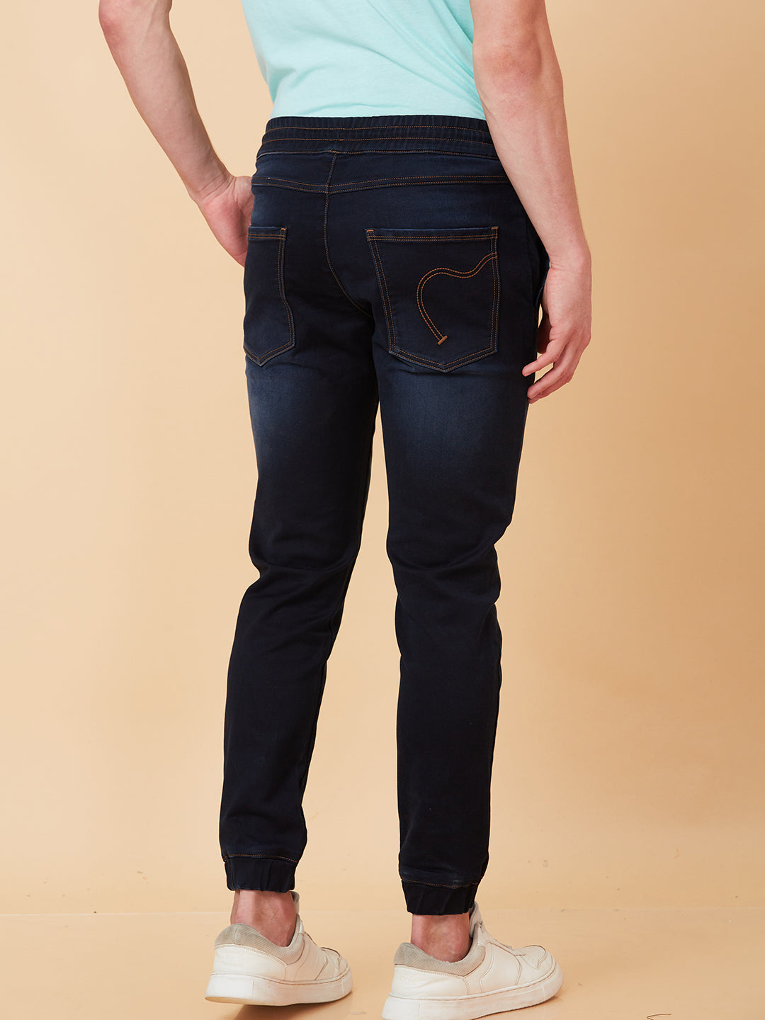 Dark Blue Jogger Fit Denims For Men By Being Human Clothing