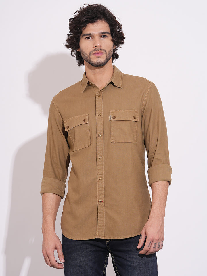 Mustard Moderno Fit Regular Collar Men's Shirt