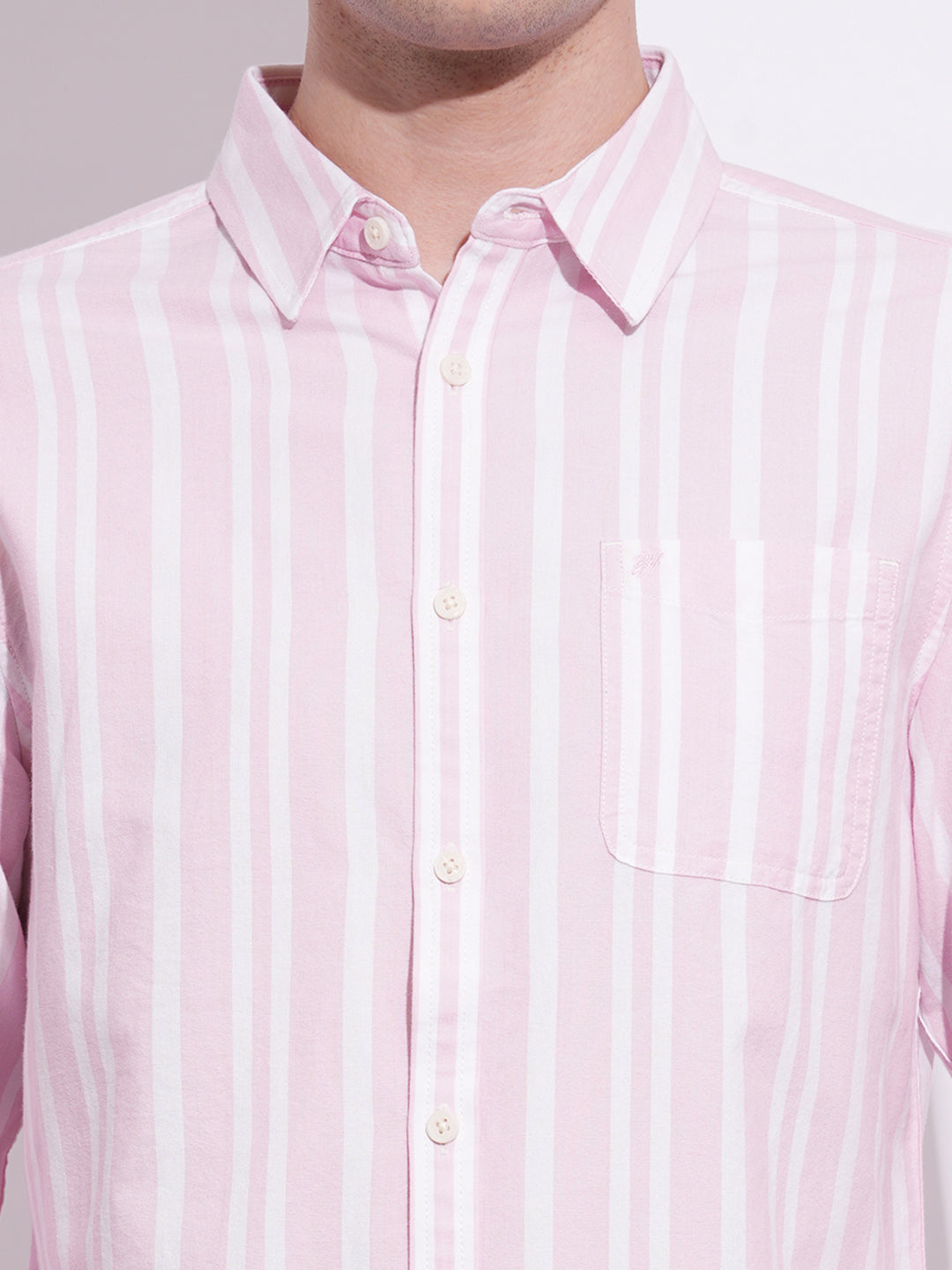 Light Pink Regular Fit Regular Collar Men's Shirt by Being Human Clothing