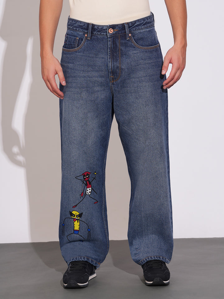 Deadpool & Wolverine Blue Men's Mid Rise Jeans