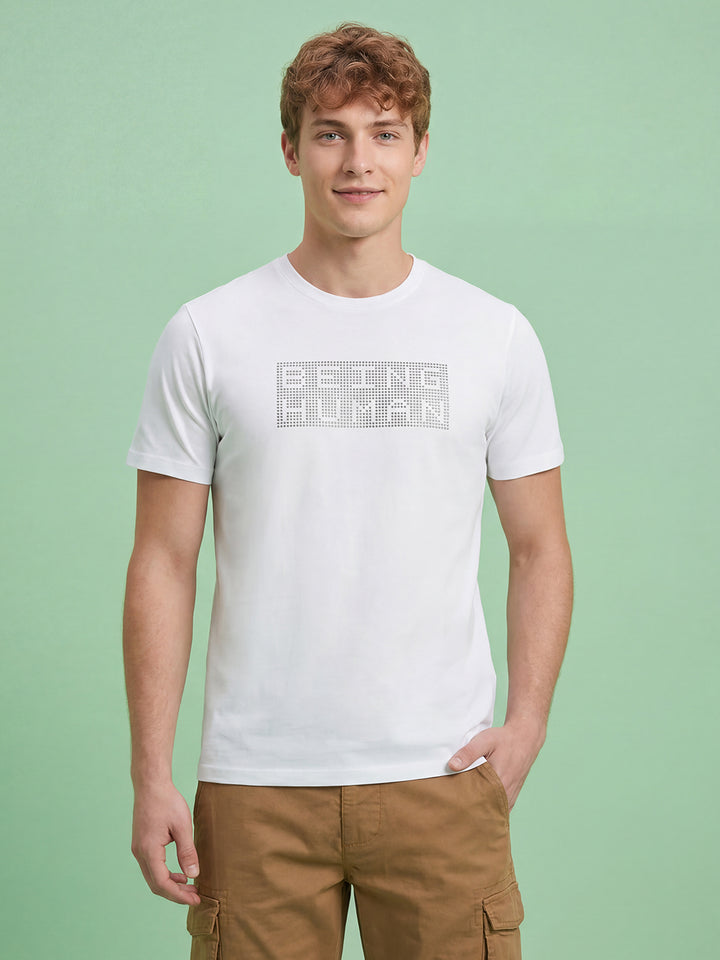 White Moderno Fit Men's Round Neck Short Sleeves T-Shirt by Being Human ClothingÂ 
