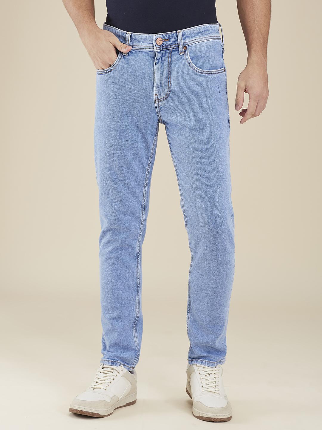 Light Blue Cropped Fit Denims For Men By Being Human Clothing