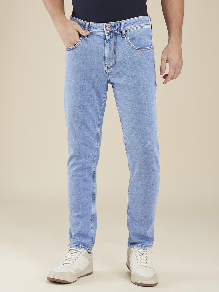 Light Blue Cropped Fit Denims For Men By Being Human Clothing
