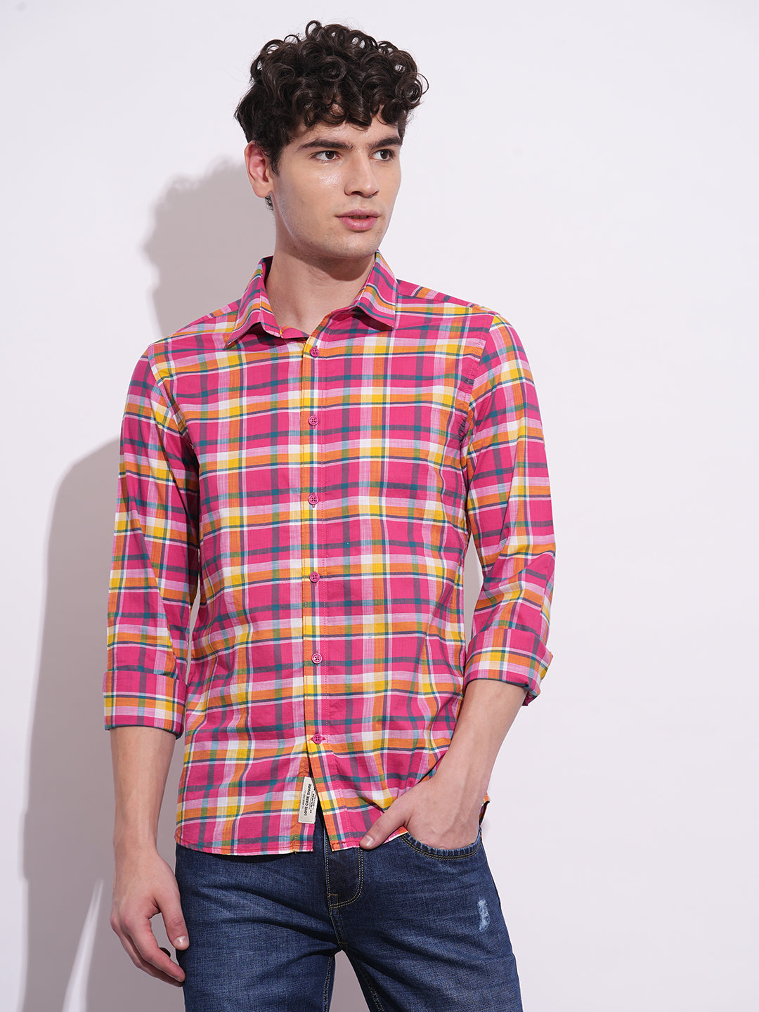 Pink Regular Fit Regular Collar Men's Shirt by Being Human Clothing