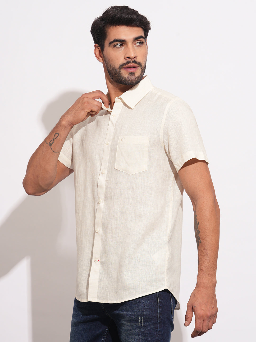 Yellow Regular Fit Regular Collar Men's Shirt by Being Human Clothing