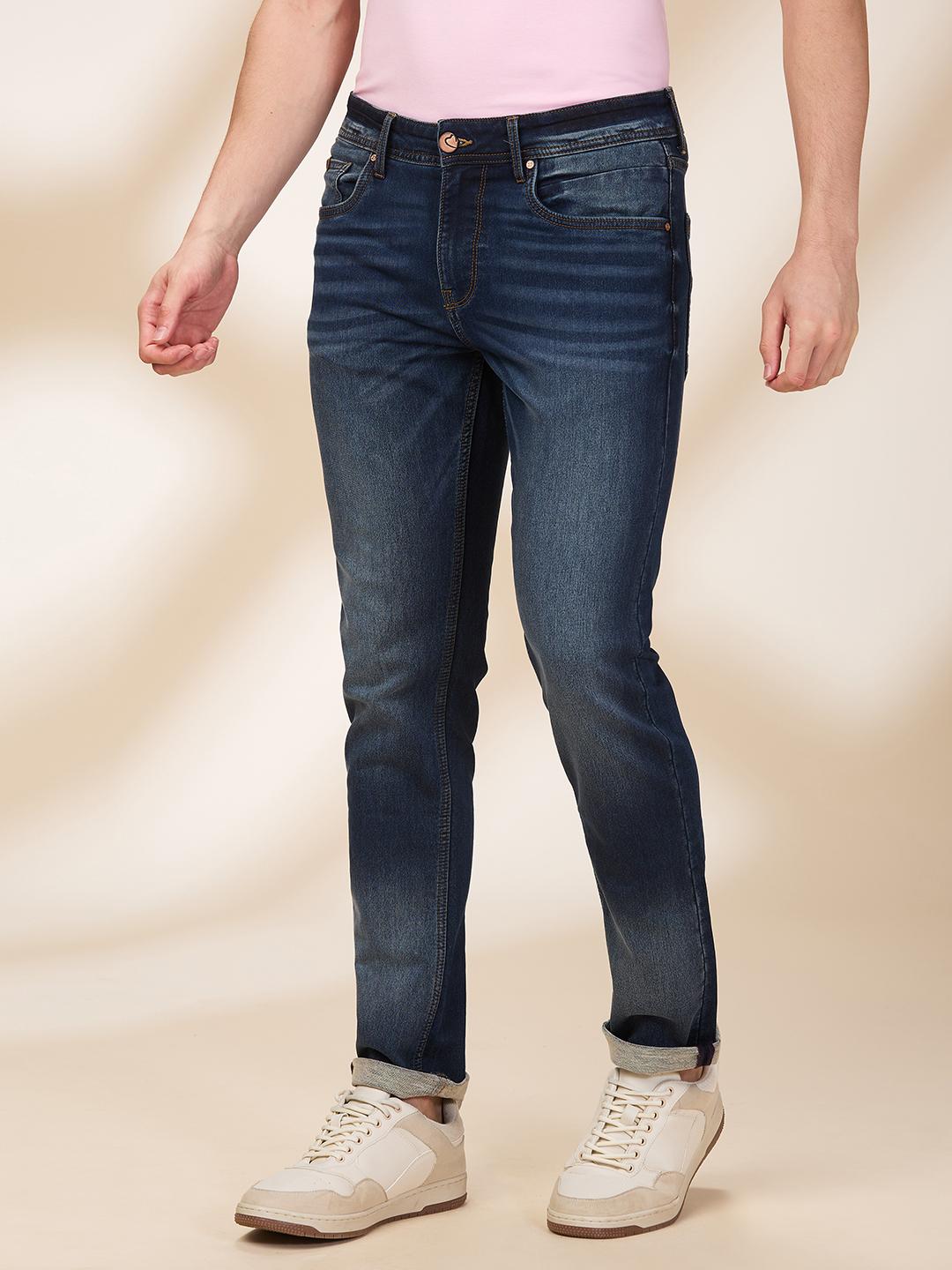 Dark Blue Slim Fit Denims For Men By Being Human Clothing