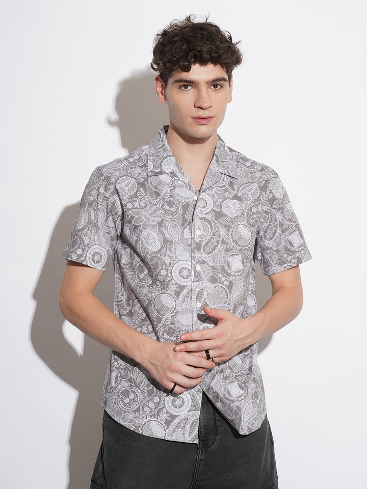 Grey Comfort Fit Regular Collar Men's Shirt by Being Human Clothing