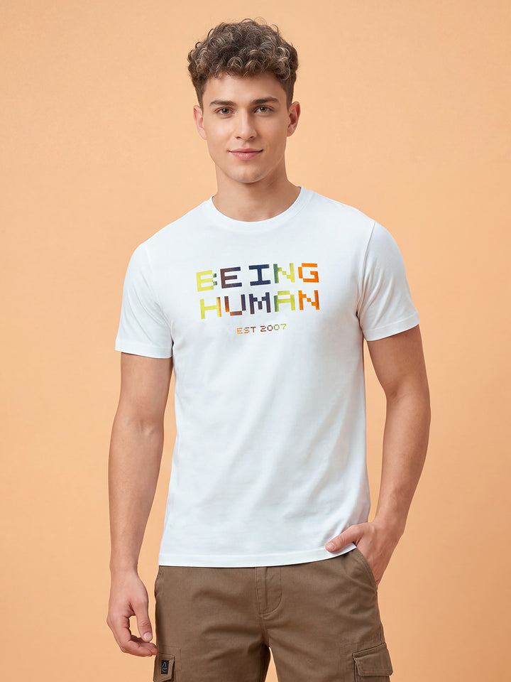 White Moderno Fit Men's Short Sleeves Round Neck T-Shirt by Being Human ClothingÂ 