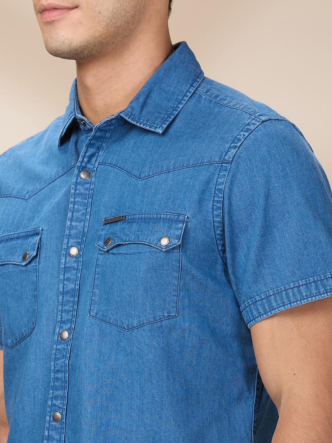 Blue Regular Fit Regular Collar Men's Shirt by Being Human Clothing