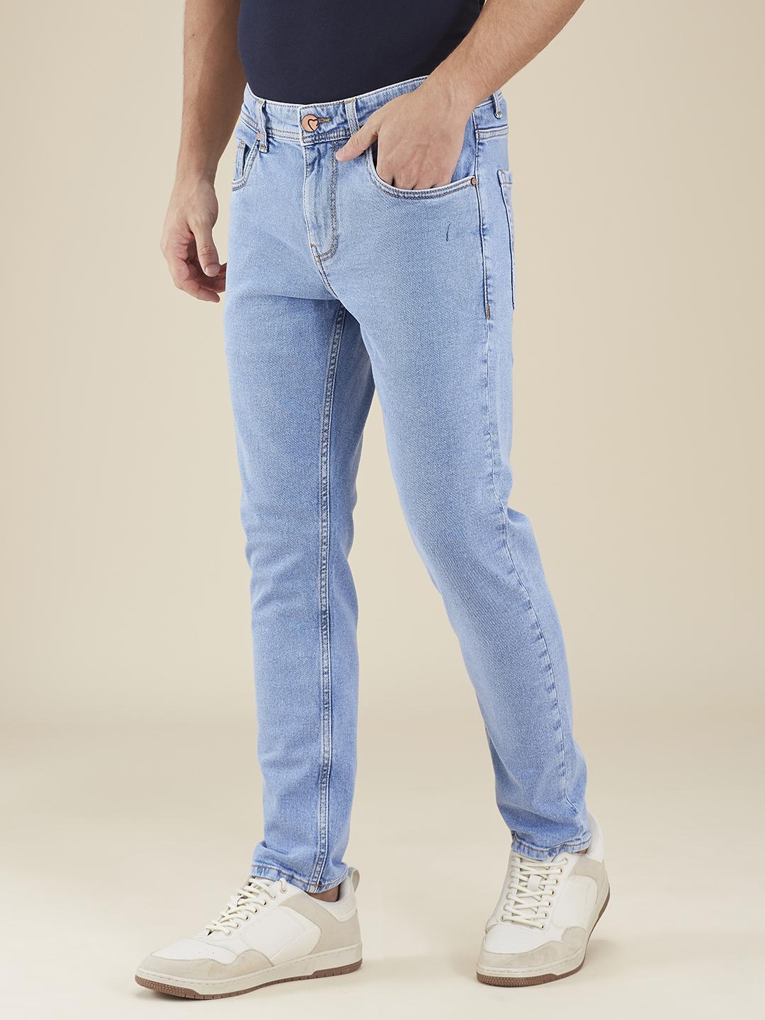 Light Blue Cropped Fit Denims For Men By Being Human Clothing