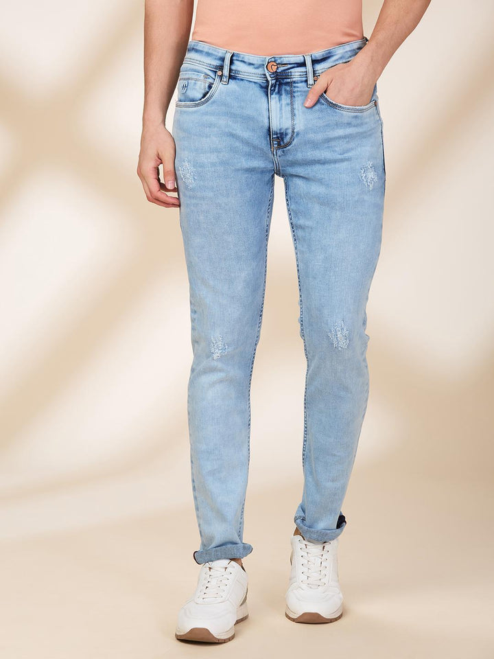Light Blue Slim Fit Denims For Men By Being Human Clothing
