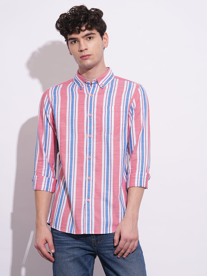 Peach Regular Fit Regular Collar Men's Shirt by Being Human Clothing