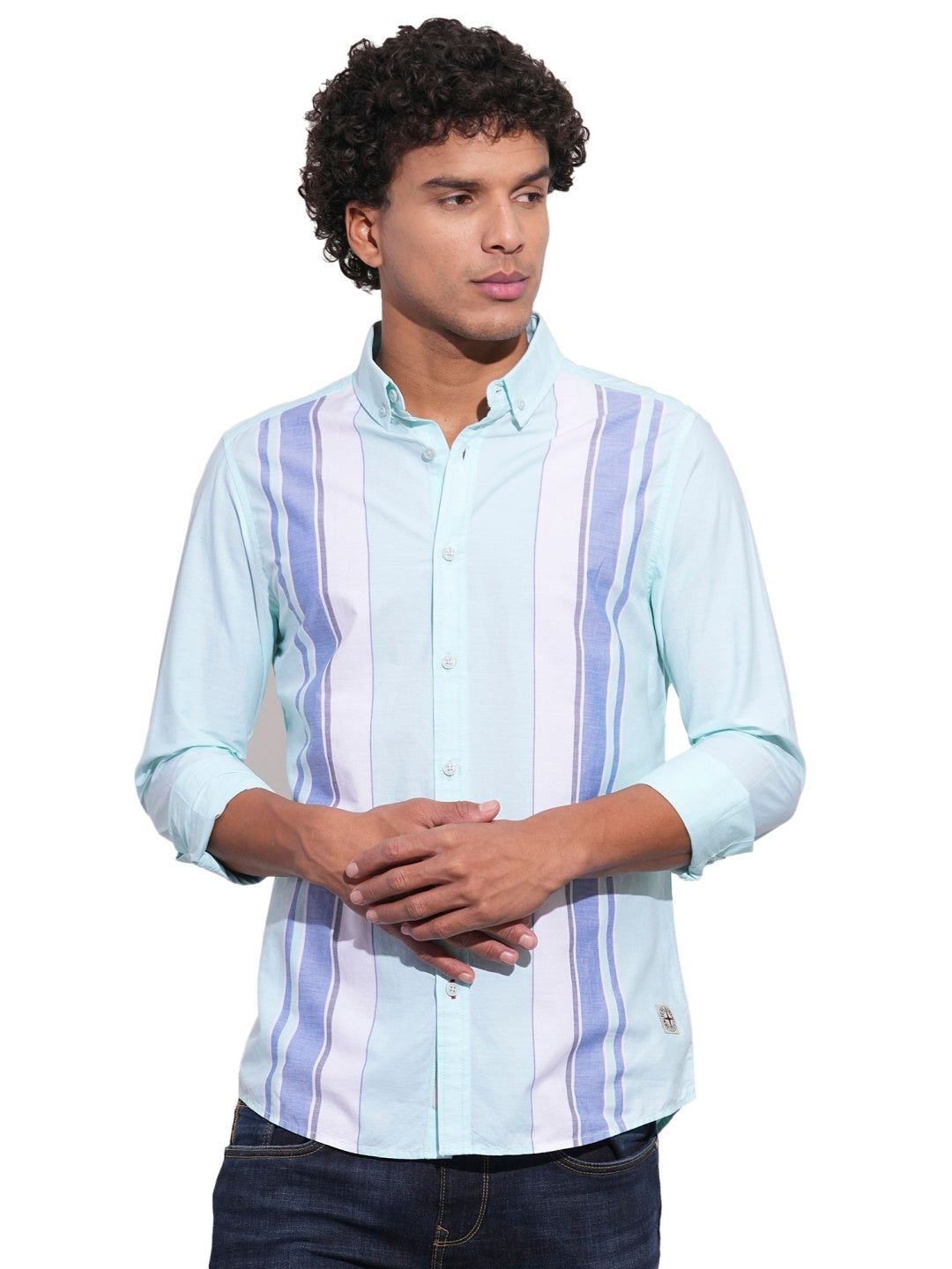 Sea Green Regular Fit Regular Collar Men's Shirt by Being Human Clothing