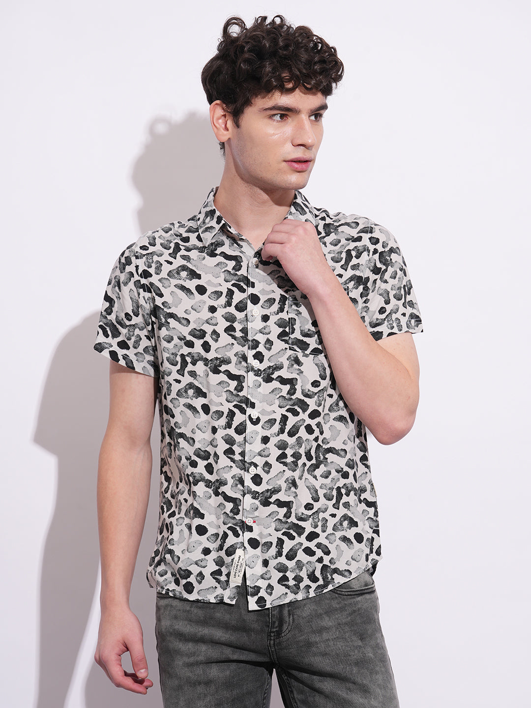 Black Regular Fit Regular Collar Men's Shirt by Being Human Clothing