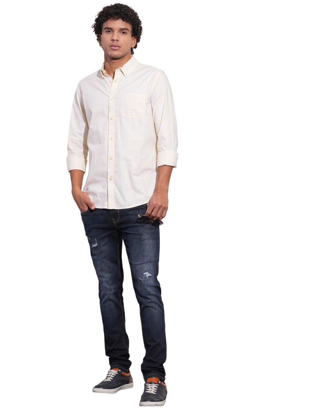 Yellow Regular Fit Regular Collar Men's Shirt by Being Human Clothing