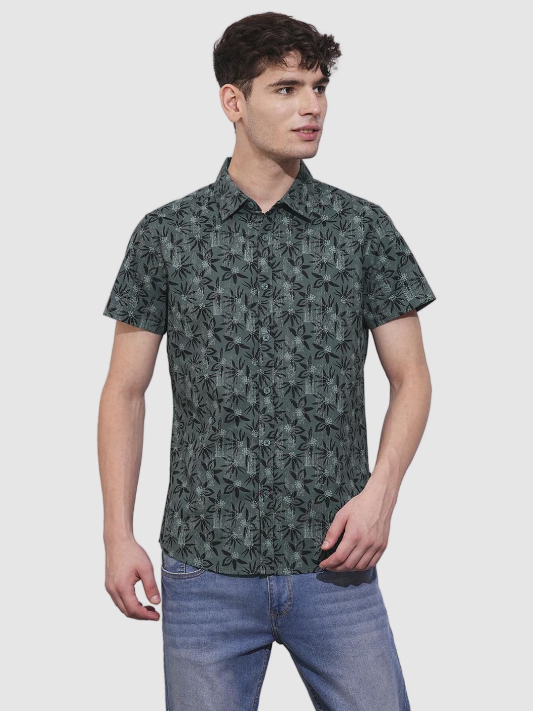 Grey Slim Fit Regular Collar Men's Shirt by Being Human Clothing