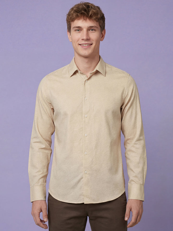 Khaki Moderno Fit Men's Full Sleeves Spread Collar Casual Shirt by Being Human ClothingÂ 