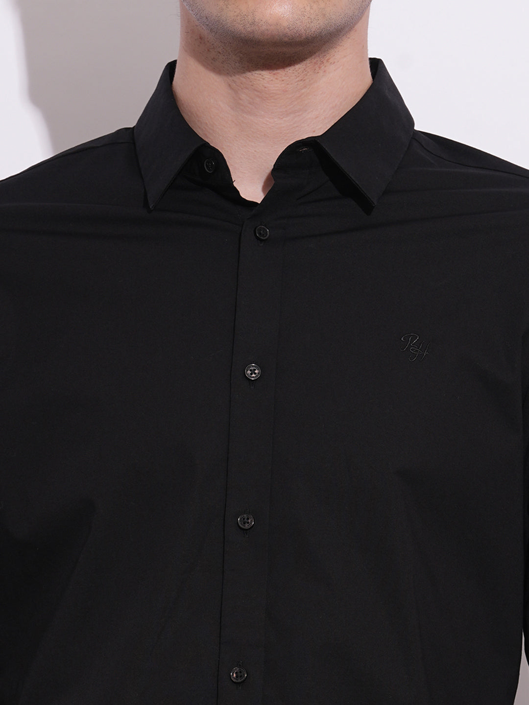 Black Slim Fit Regular Collar Men's Shirt by Being Human Clothing