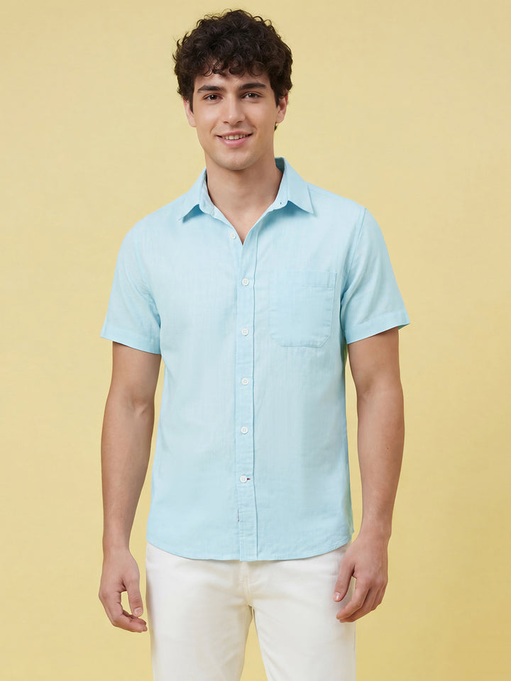 Blue Moderno Fit Men's Short Sleeves Casual Shirt by Being Human ClothingÂ 