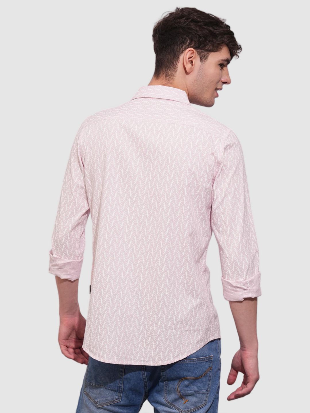 Pink Slim Straight Fit Regular Collar Long Sleeves Men's Shirt by Being Human Clothing