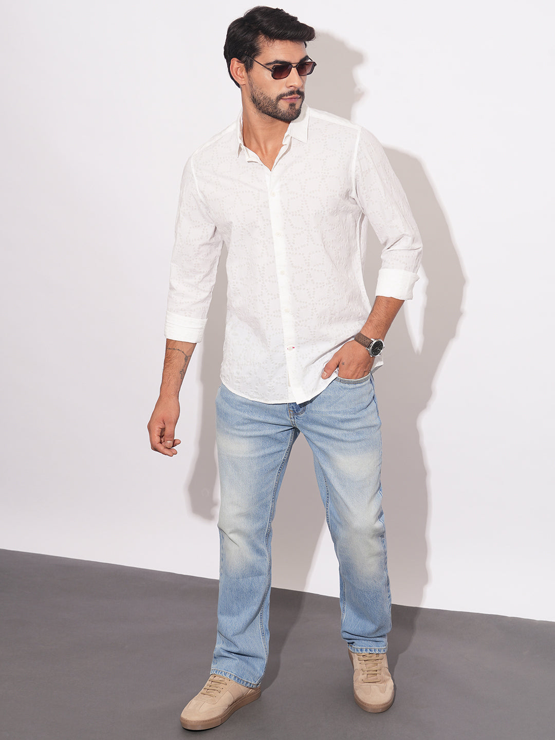 White Regular Fit Regular Collar Men's Shirt by Being Human Clothing