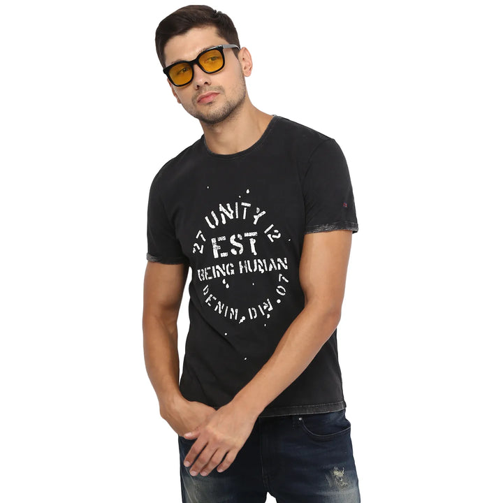 Black Regular Fit Men's Short Sleeves T-Shirt by Being Human Clothing
