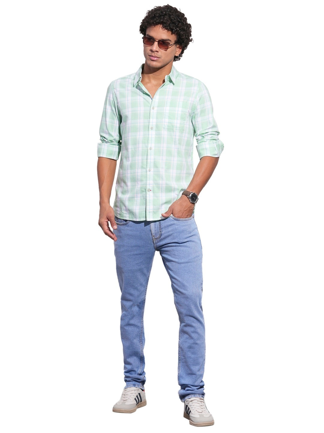 Green Regular Fit Regular Collar Men's Shirt by Being Human Clothing