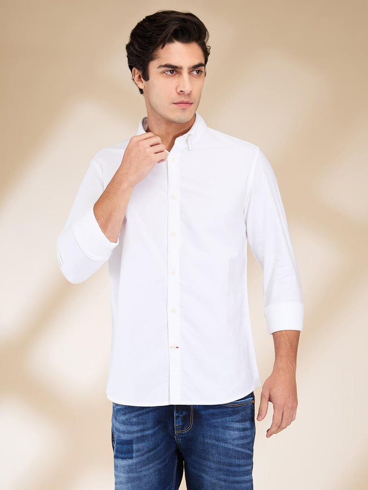 White Slim Fit Regular Collar Men's Shirt by Being Human Clothing