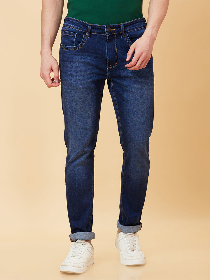 Blue Neon-Slim Fit Denims for Men by Being Human Clothing