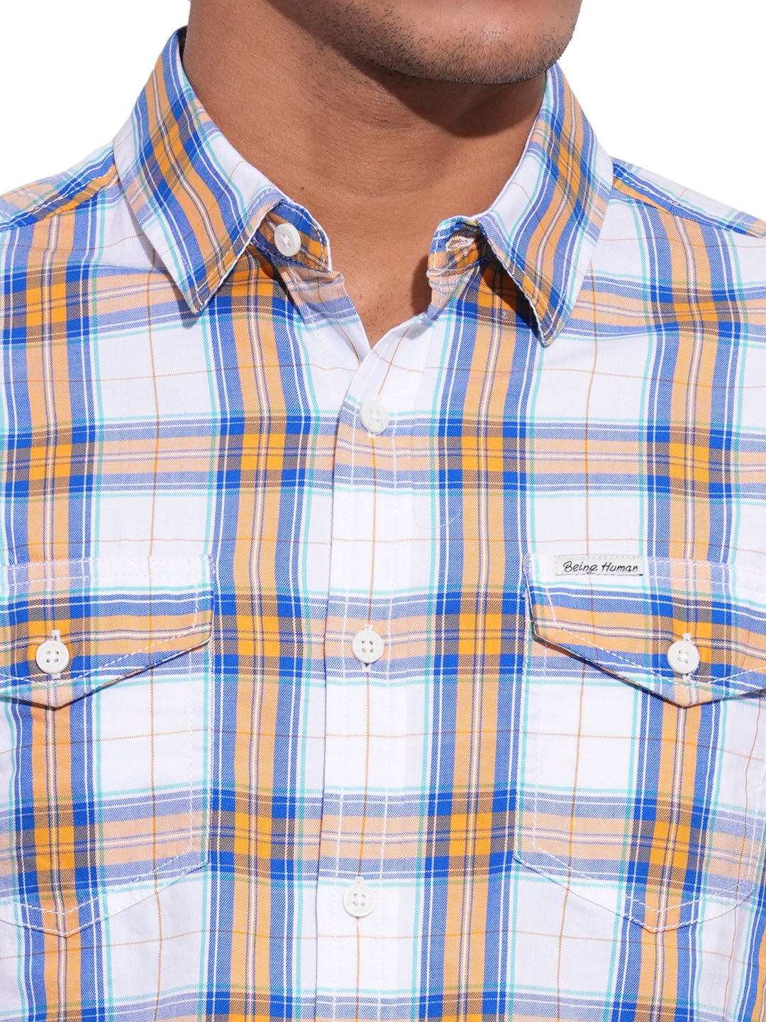 Yellow Regular Fit Regular Collar Men's Shirt by Being Human Clothing