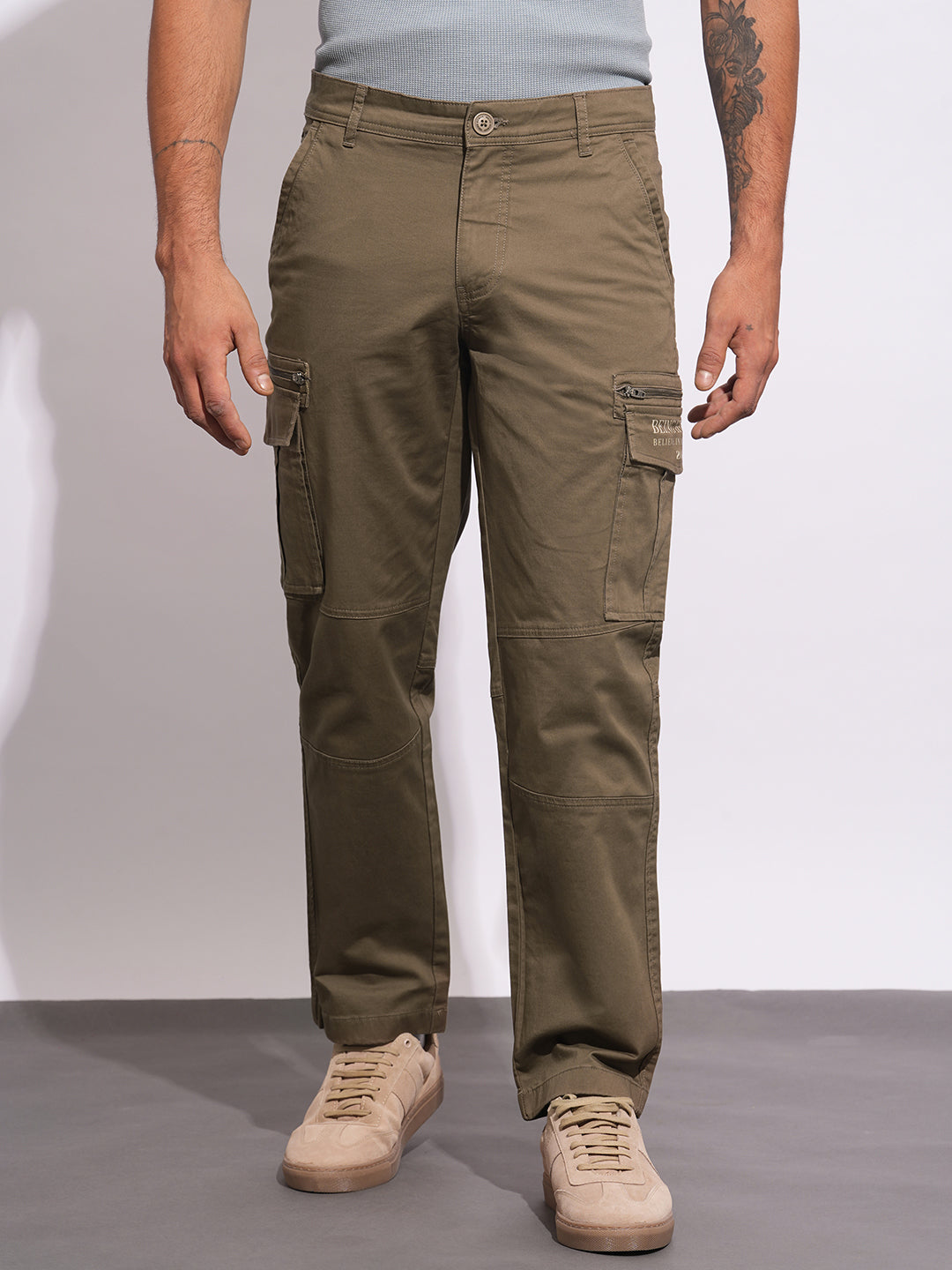 Brown Easy Fit Cargos for Men By Being Human Clothing