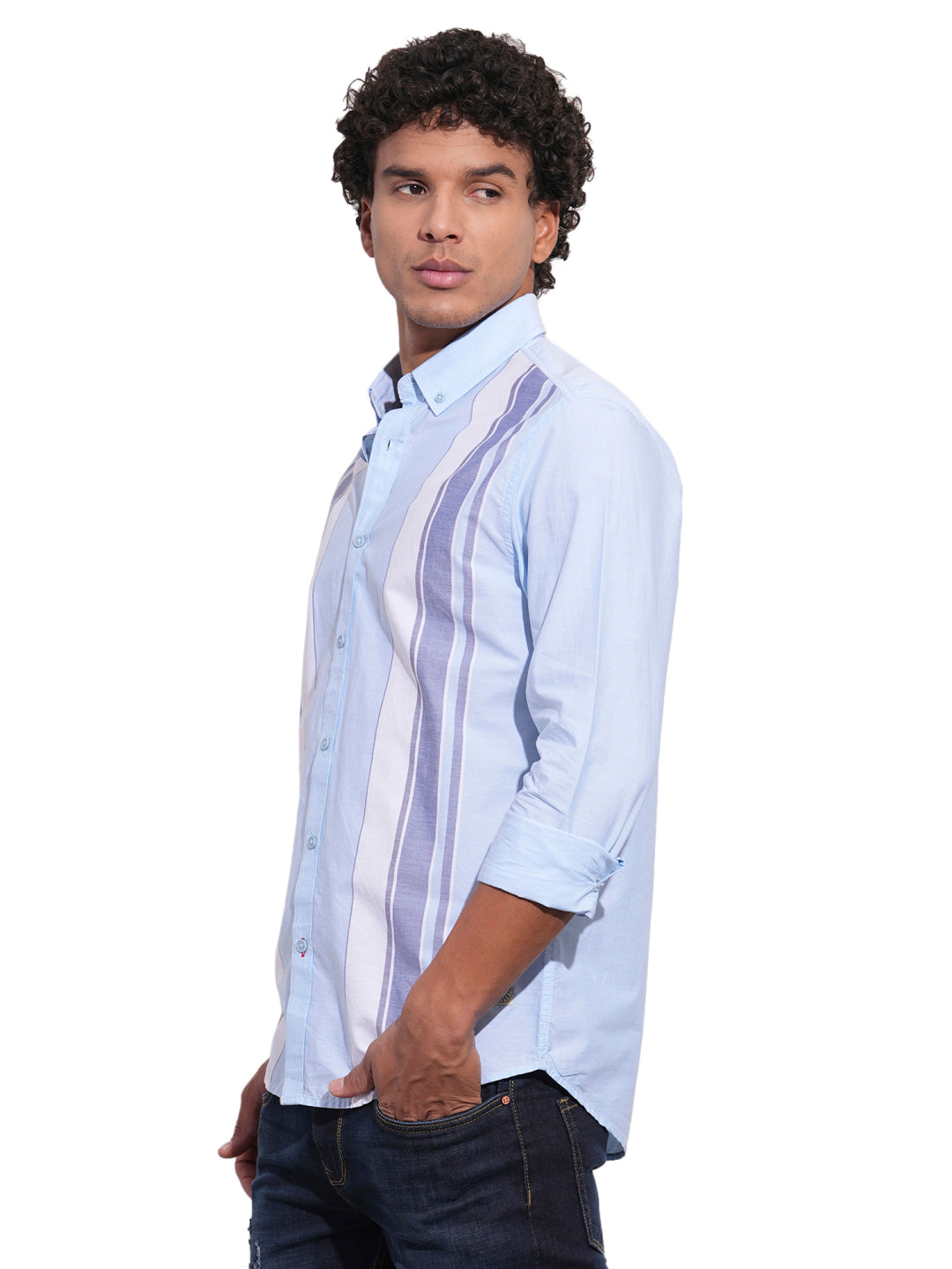 Light Blue Regular Fit Regular Collar Men's Shirt by Being Human Clothing