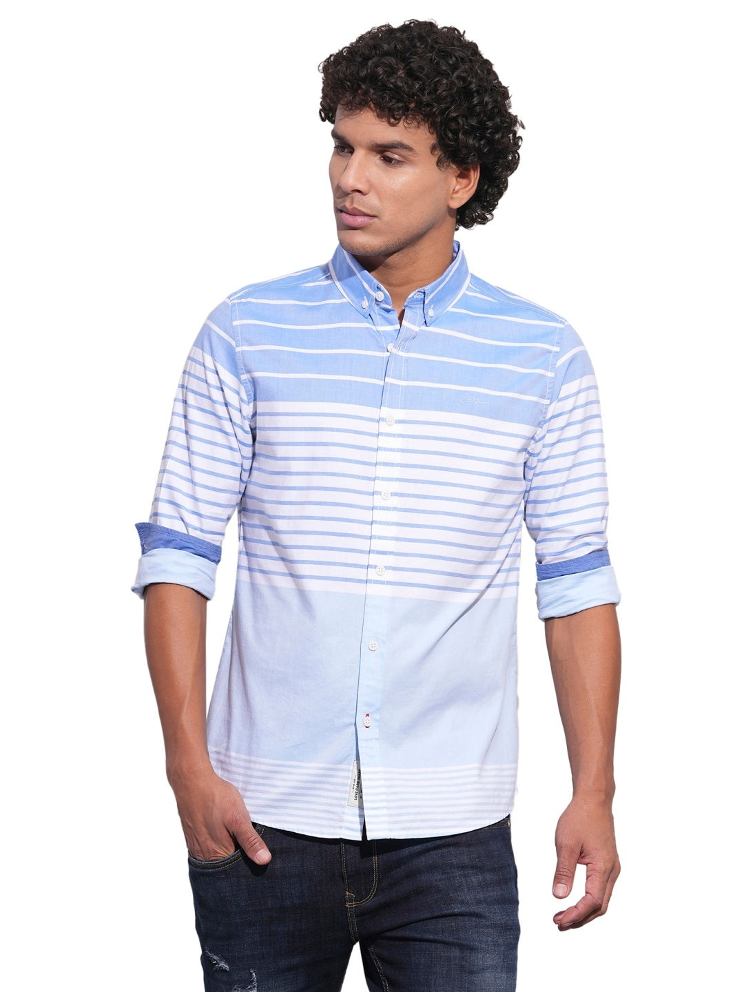 Blue Regular Fit Regular Collar Men's Shirt by Being Human Clothing