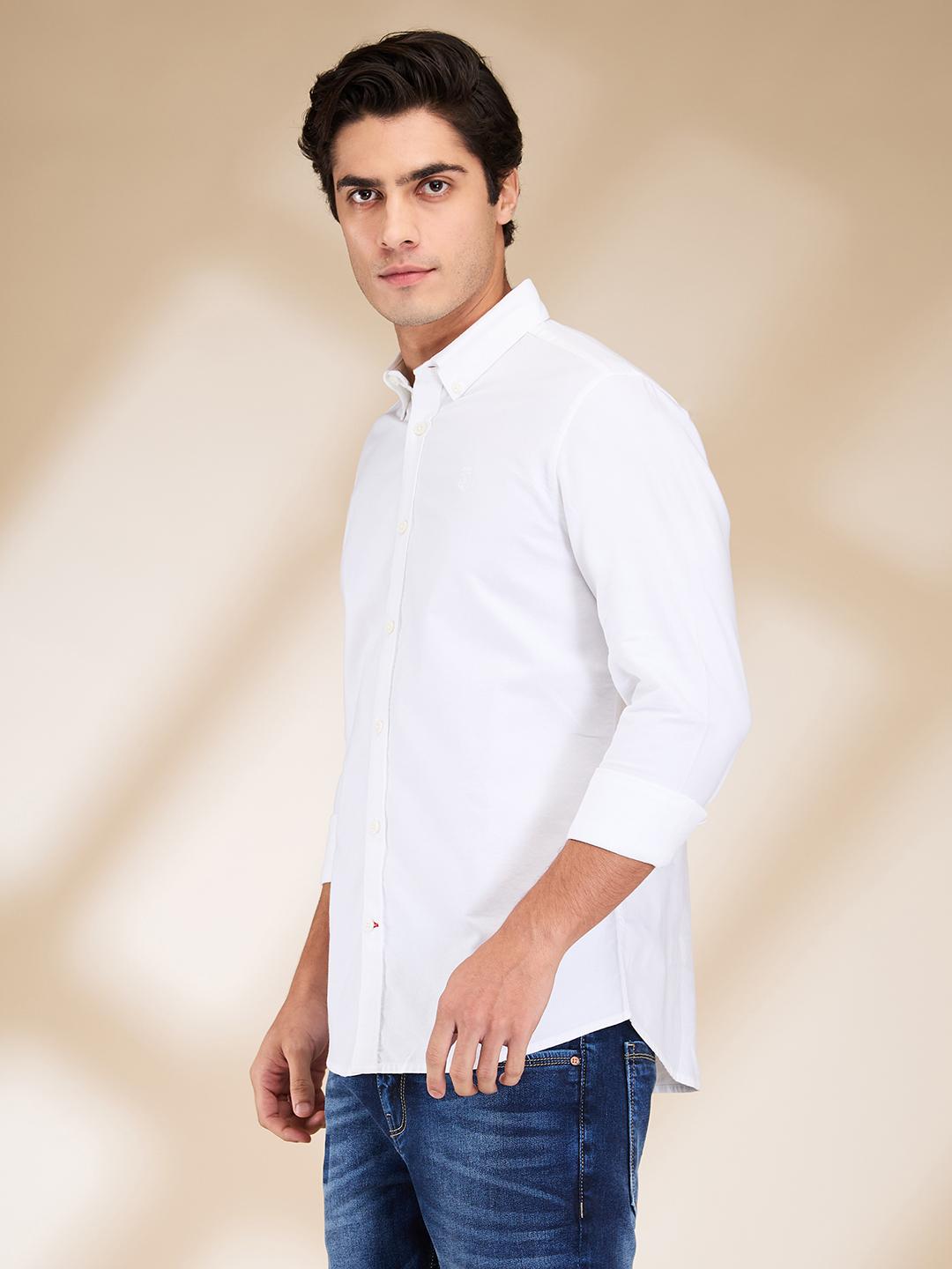 White Slim Fit Regular Collar Men's Shirt by Being Human Clothing