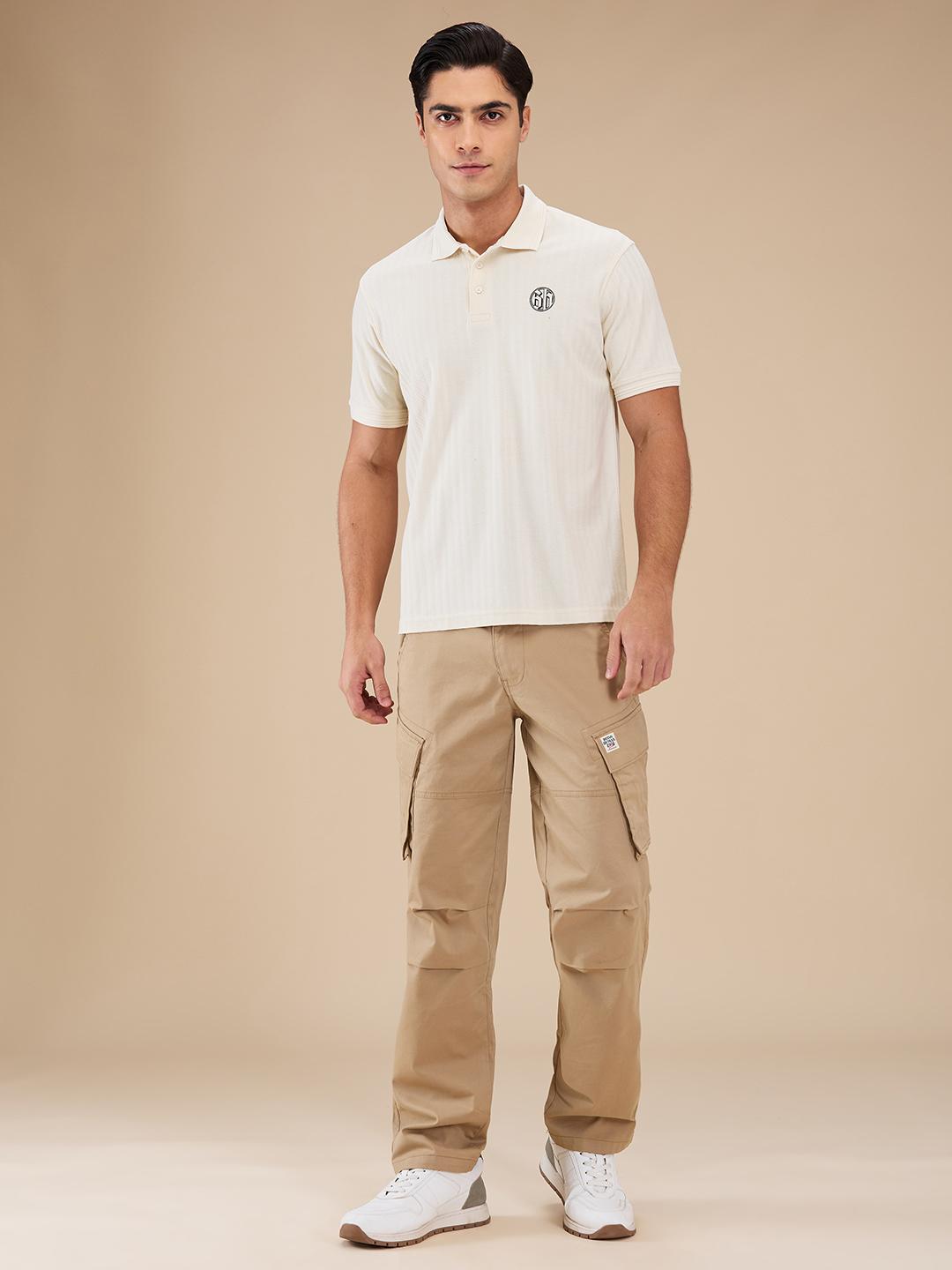 Khaki Slim Fit Cargo For Men By Being Human Clothing
