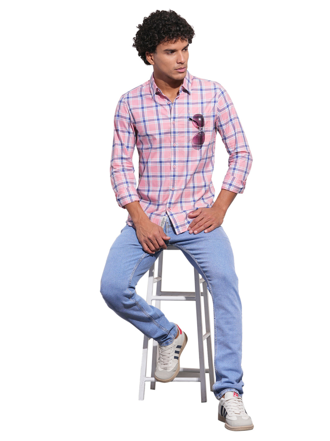 Pink Regular Fit Regular Collar Men's Shirt by Being Human Clothing