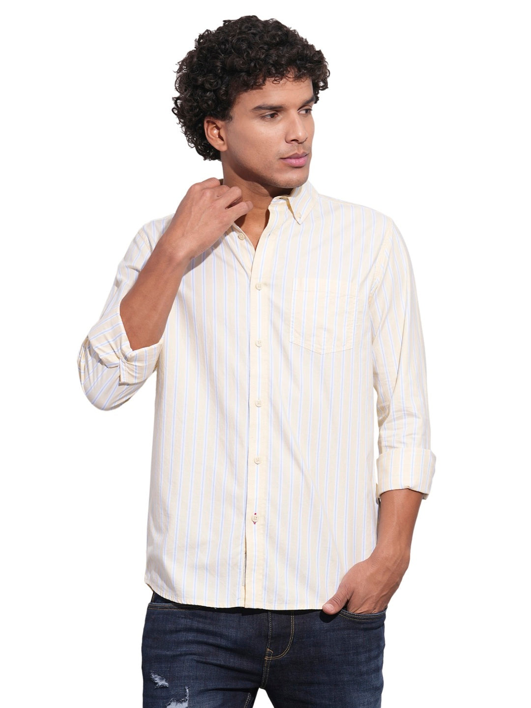 Yellow Regular Fit Regular Collar Men's Shirt by Being Human Clothing