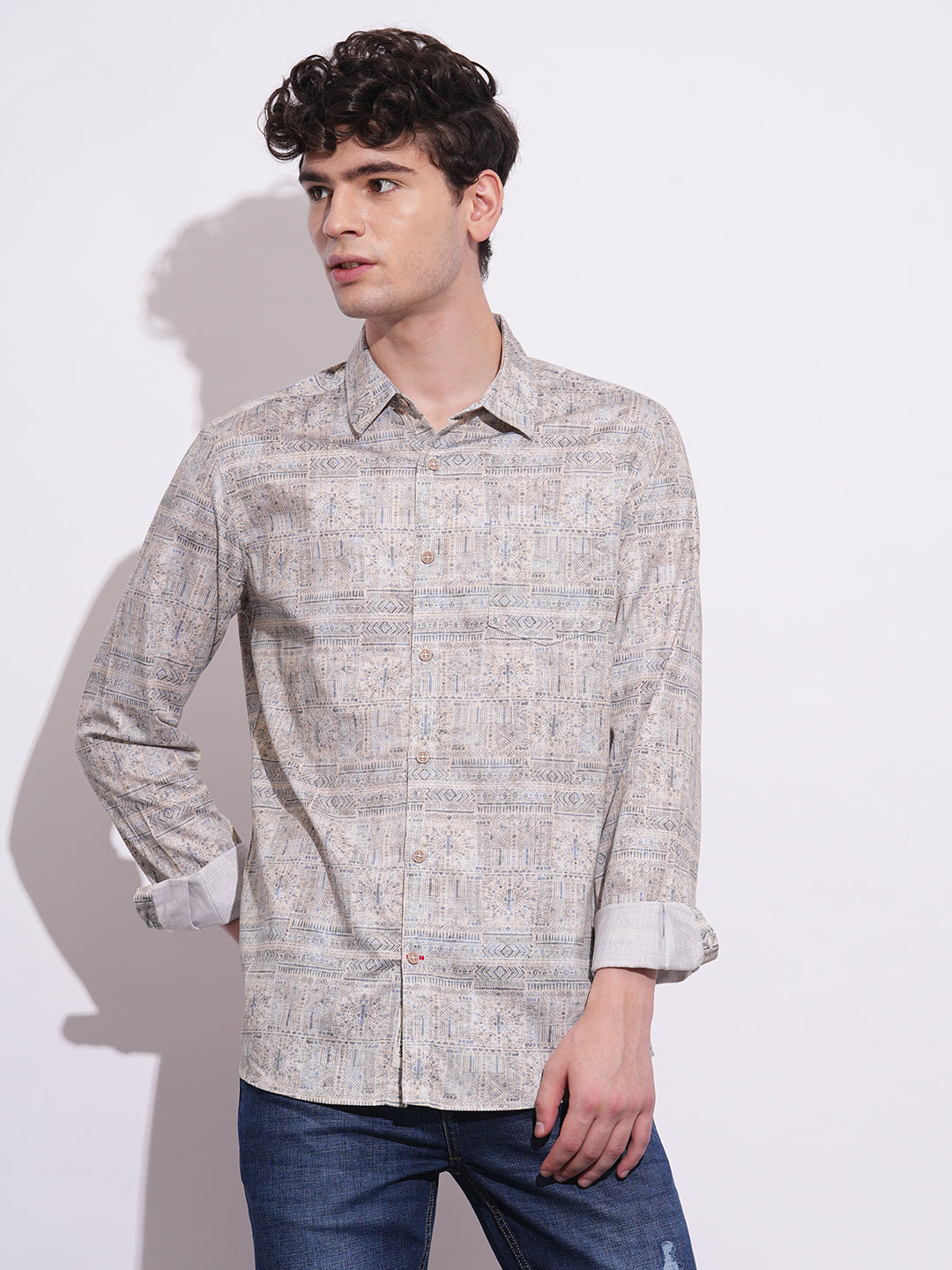 Blue Regular Fit Regular Collar Men's Shirt by Being Human Clothing