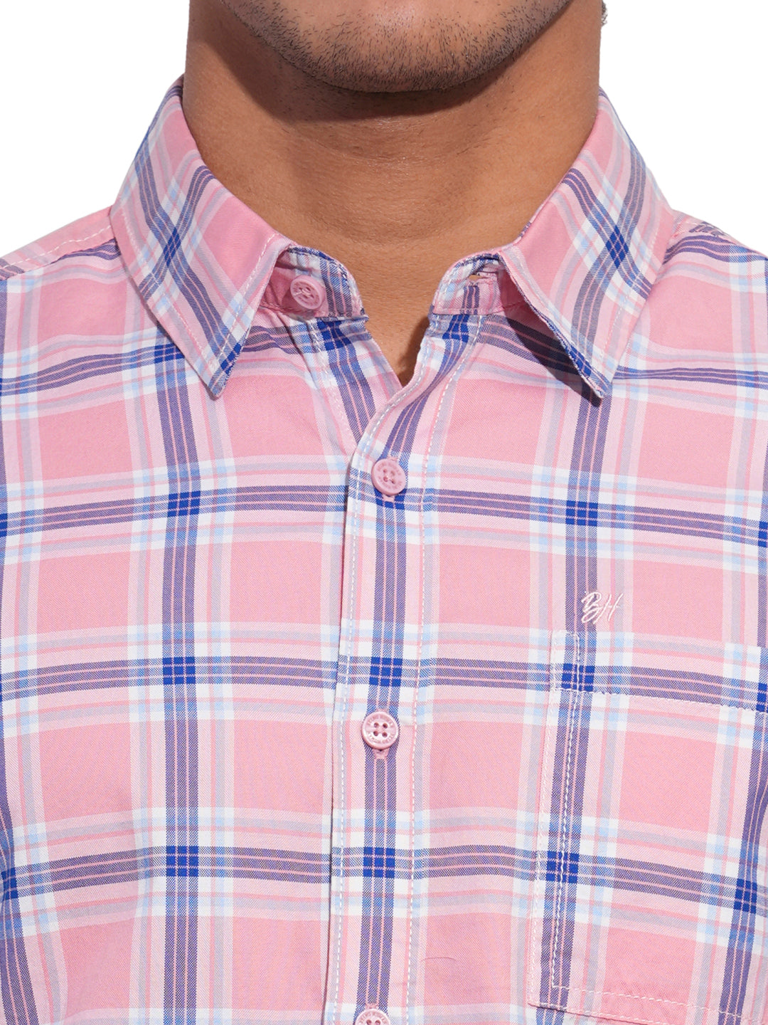Pink Regular Fit Regular Collar Men's Shirt by Being Human Clothing