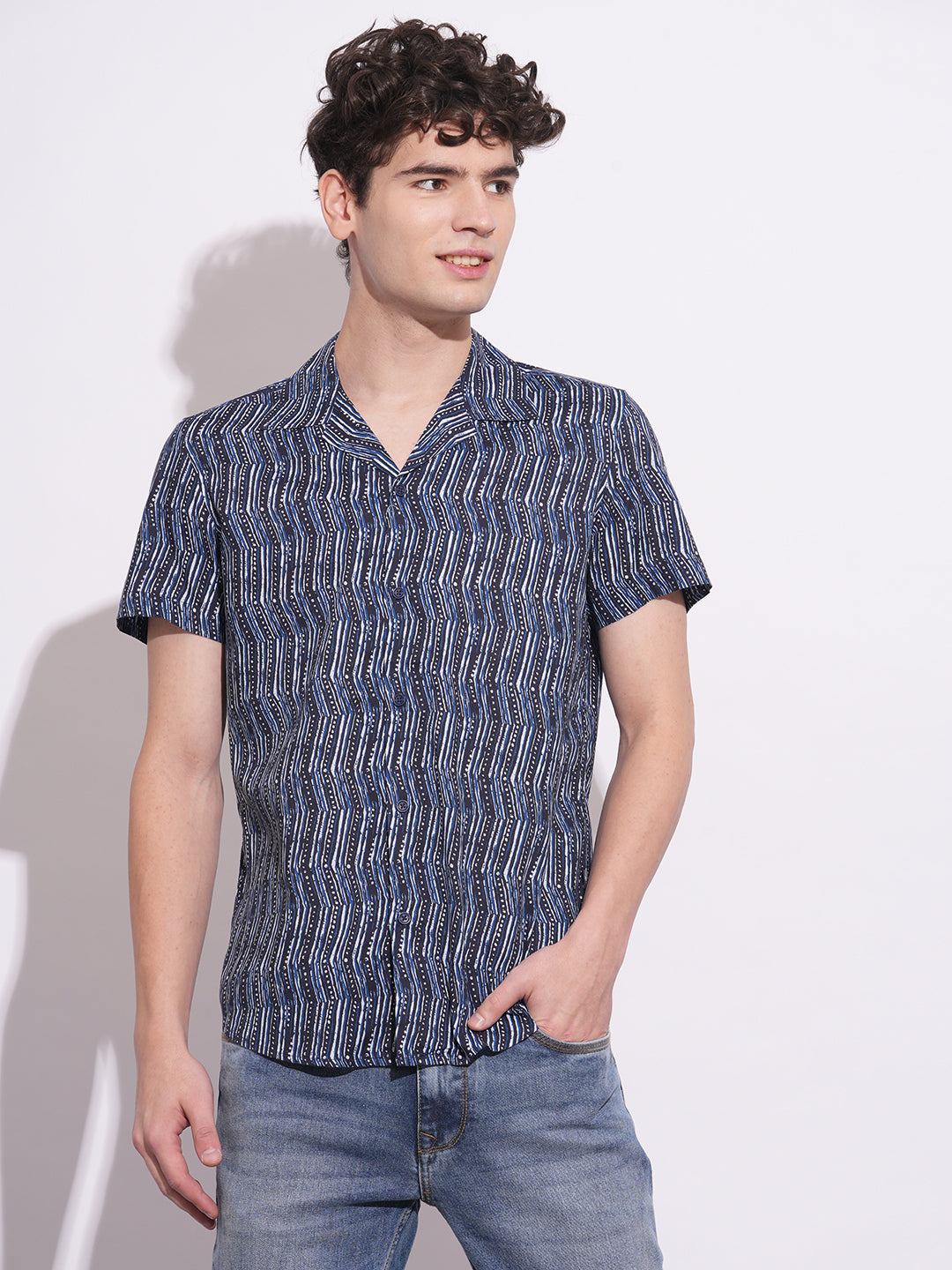 Navy Slim Fit Regular Collar Men's Shirt by Being Human Clothing