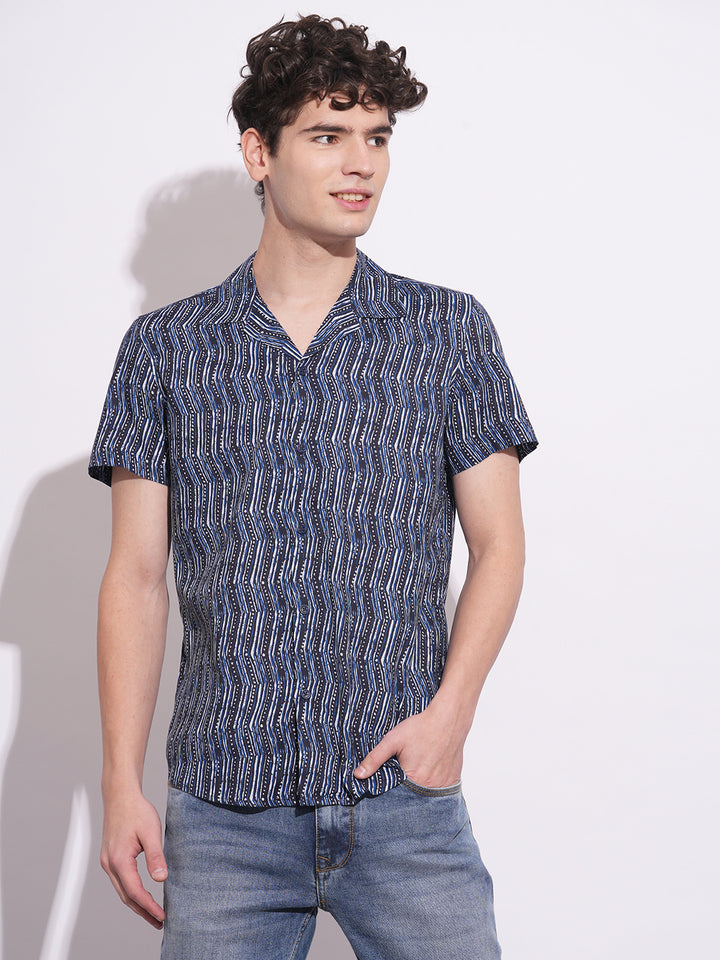 Navy Slim Fit Regular Collar Men's Shirt by Being Human Clothing