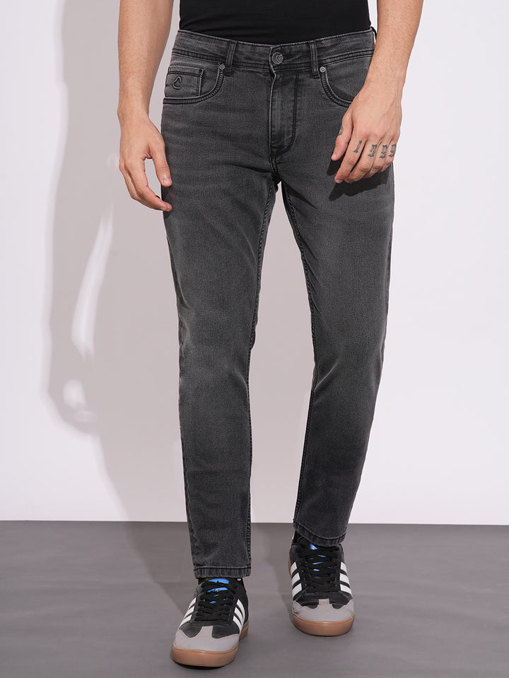 Grey Cropped Fit Denims For Men
