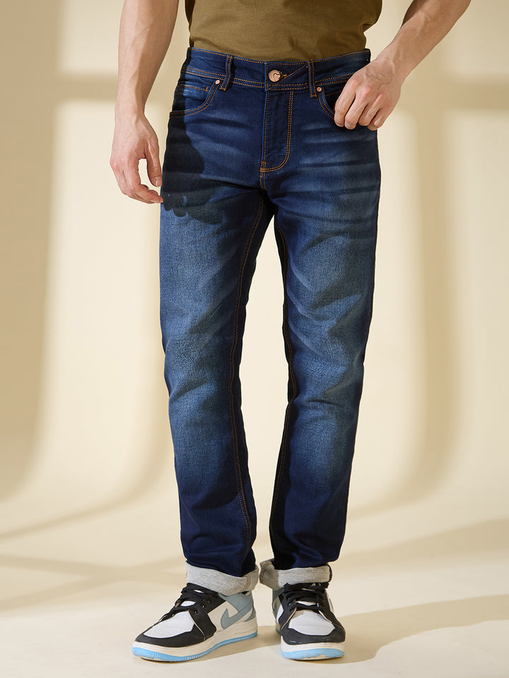 Dark Blue Slim Straight Fit Denims For Men By Being Human Clothing
