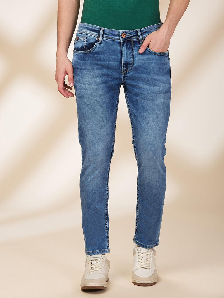 Blue Cropped Fit Denims For Men By Being Human Clothing