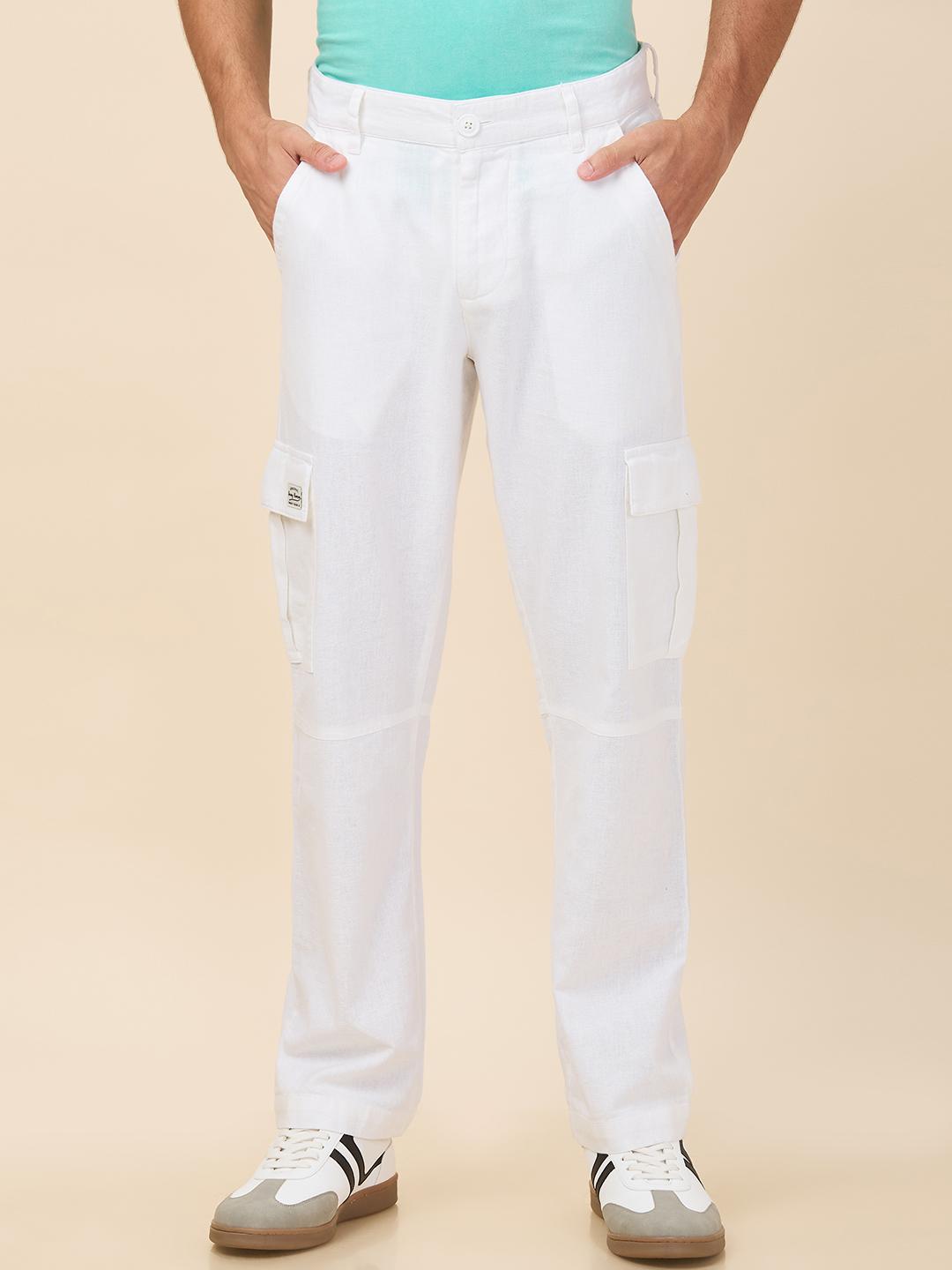 White Straight Fit Cargo For Men By Being Human Clothing