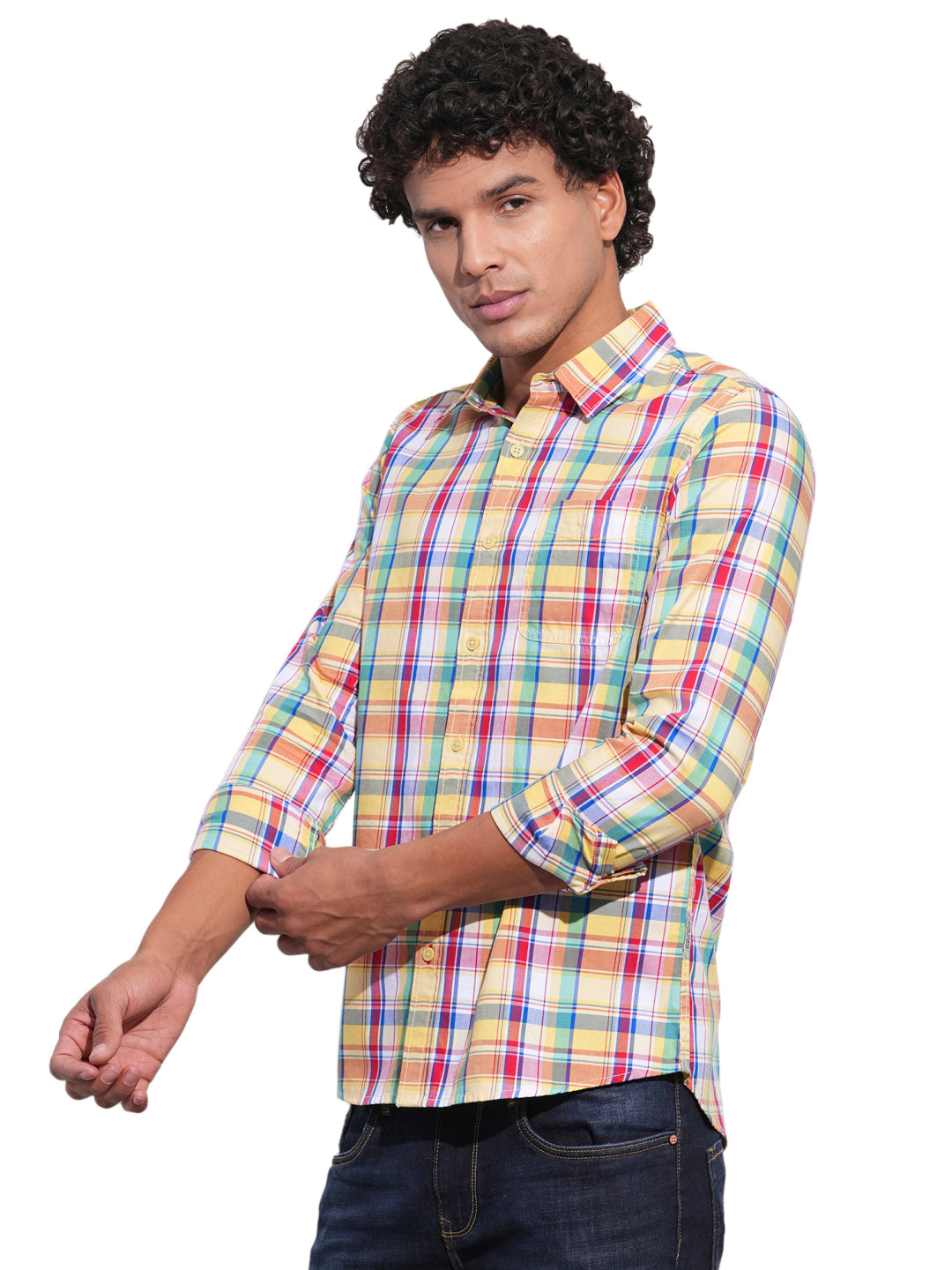 Yellow Regular Fit Regular Collar Men's Shirt by Being Human Clothing